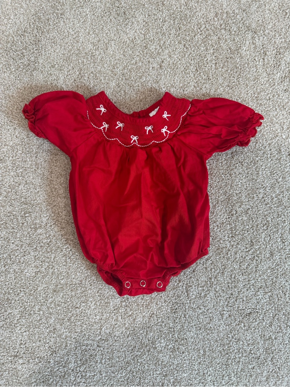 Classic Red Smocked Baby One-Piece